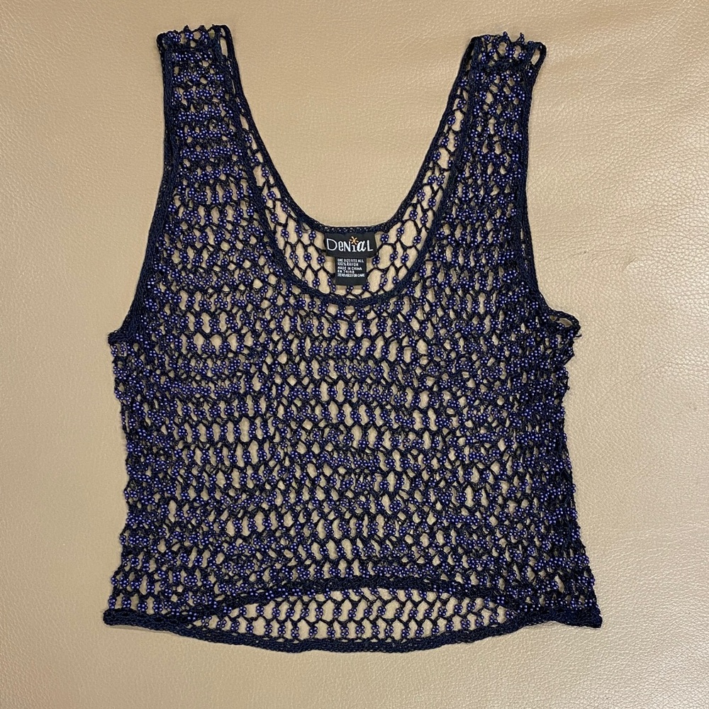 Beaded Crochet Blue Iridescent Tank Top by Denial - OS - Picture 3 of 11